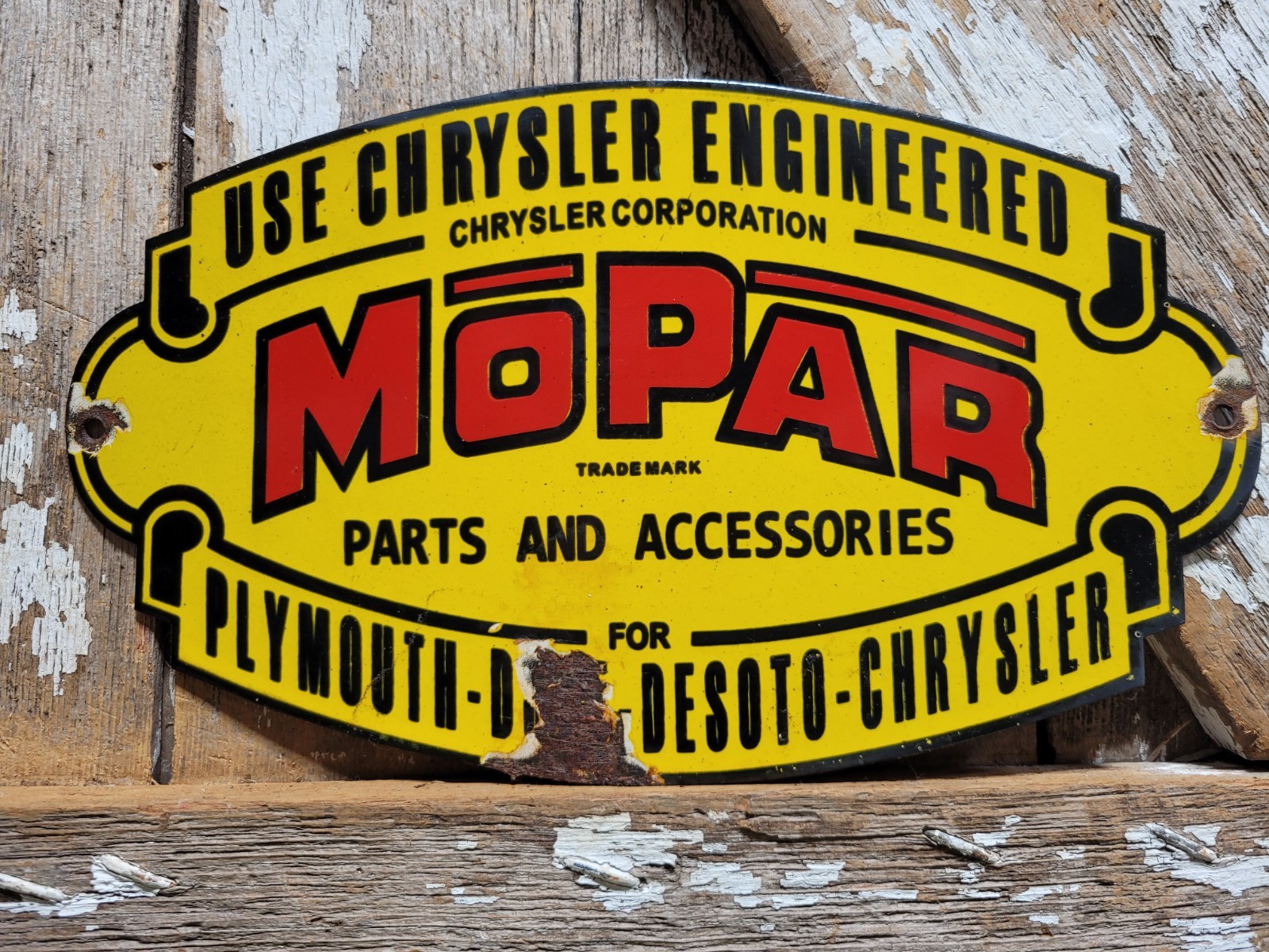 VINTAGE MOPAR PORCELAIN SIGN OLD CAR AUTO DEALER DODGE CHRYSLER DESOTO PLYMOUTH