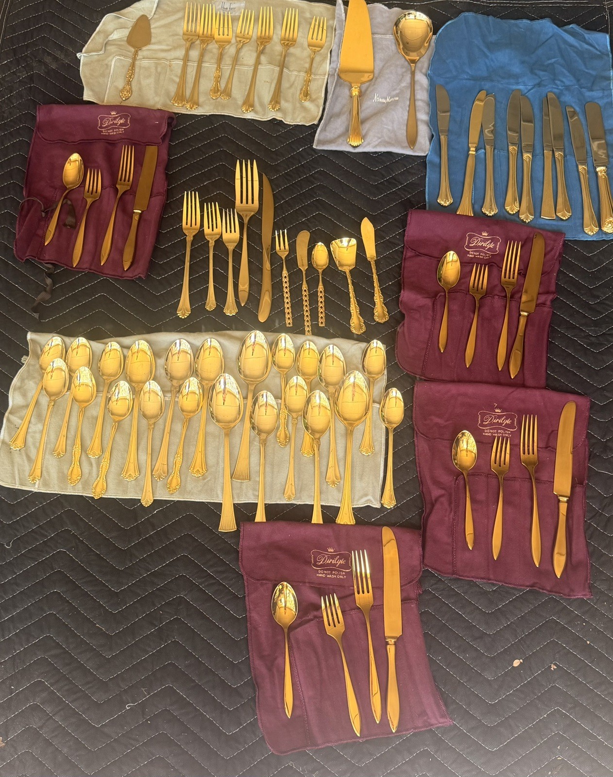 Vintage Dirilyte Gold Bronze Flatware Lot – 60+ Pieces + Serving Utensils