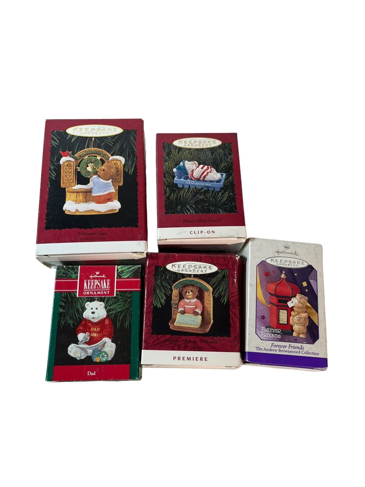 Vintage Hallmark Christmas Ornaments 1990’s ANIMAL Bears Bear Teddy Lot Of 5