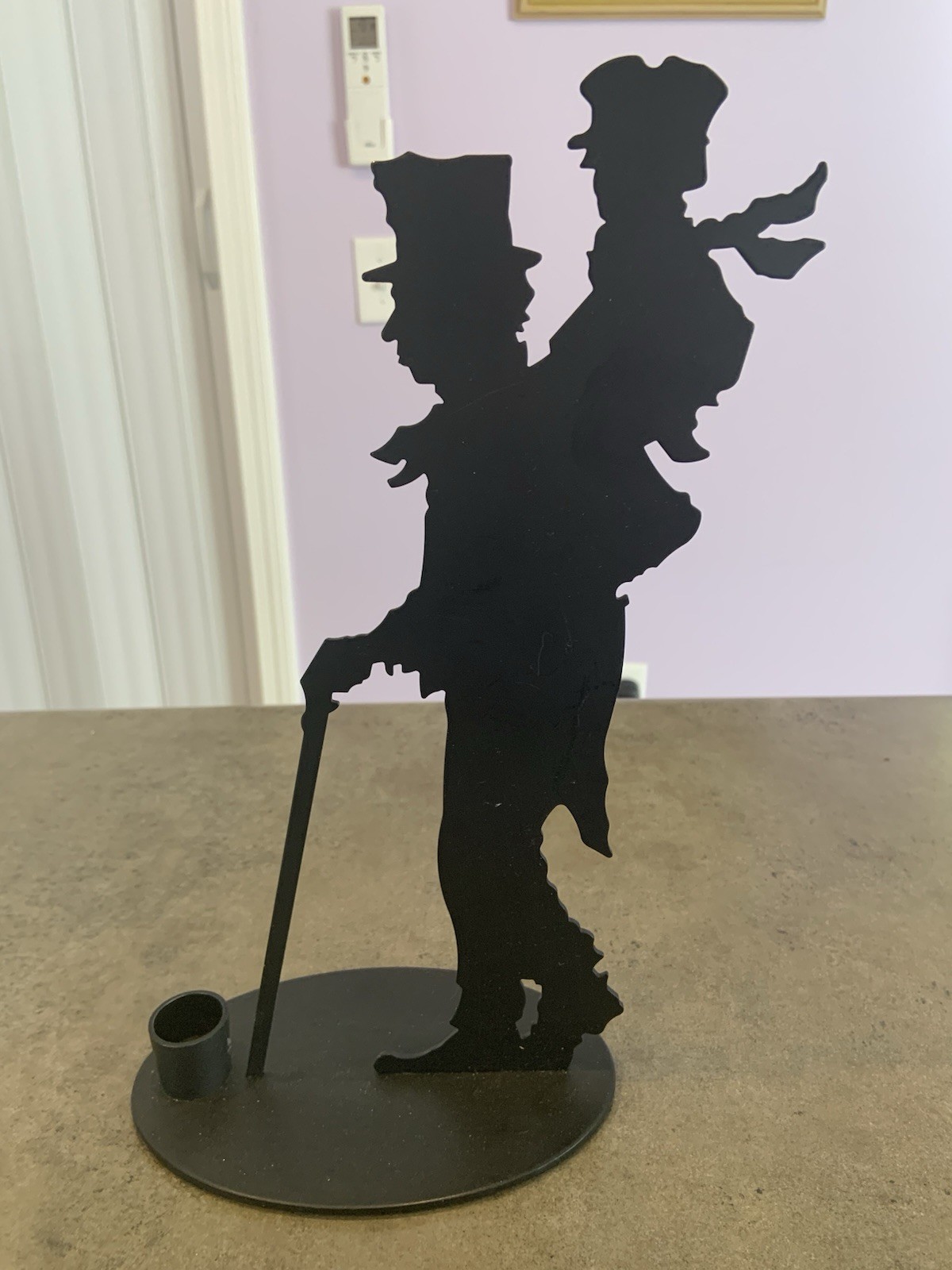 Vtg Dept 56 Dickens Black Silhouette Candle Holder Bob Cratchit & Tiny Tim