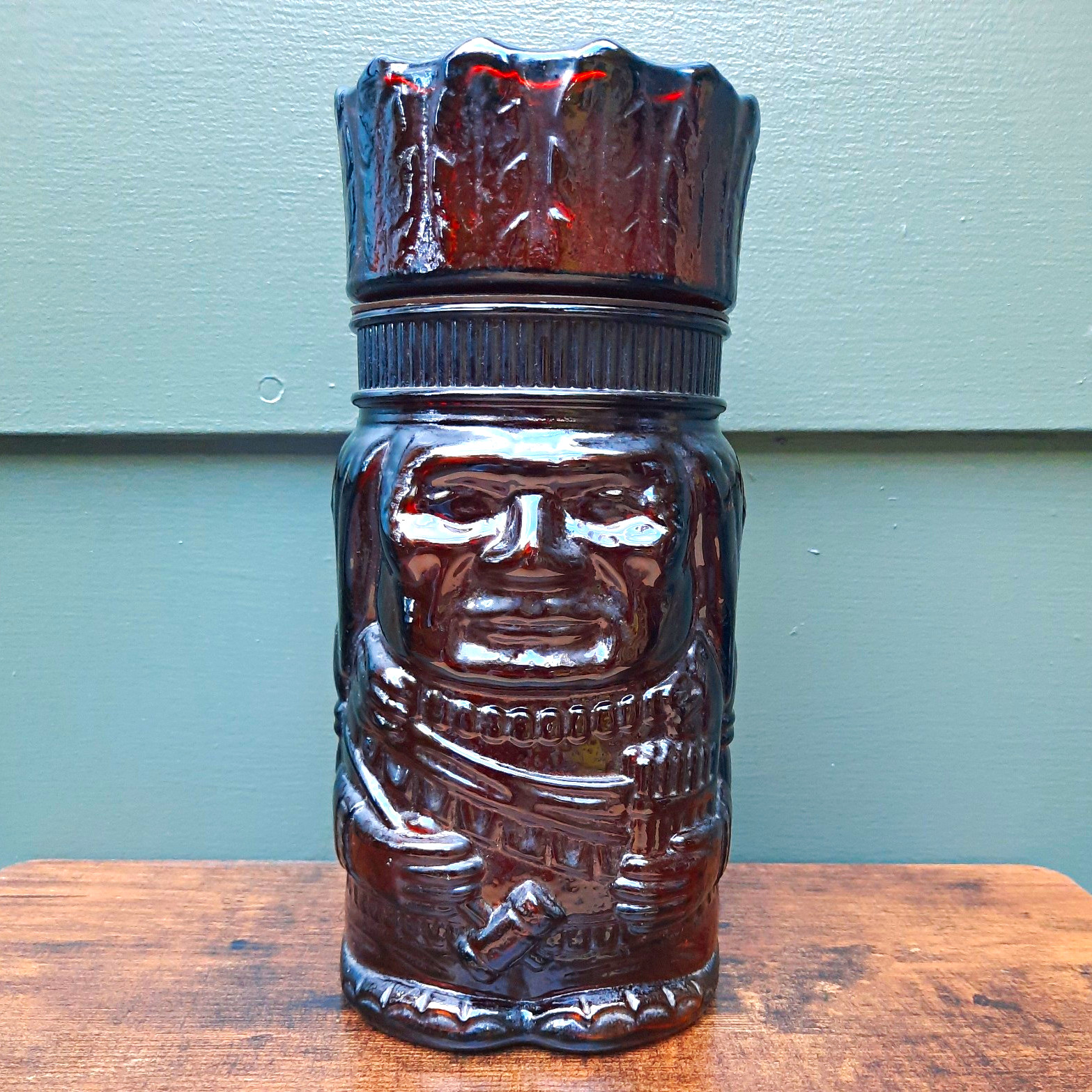 RARE 60’s Cigar Indian Chief Amber Glass Tobacco Humidor Jar Holds 25 Cigars VTG