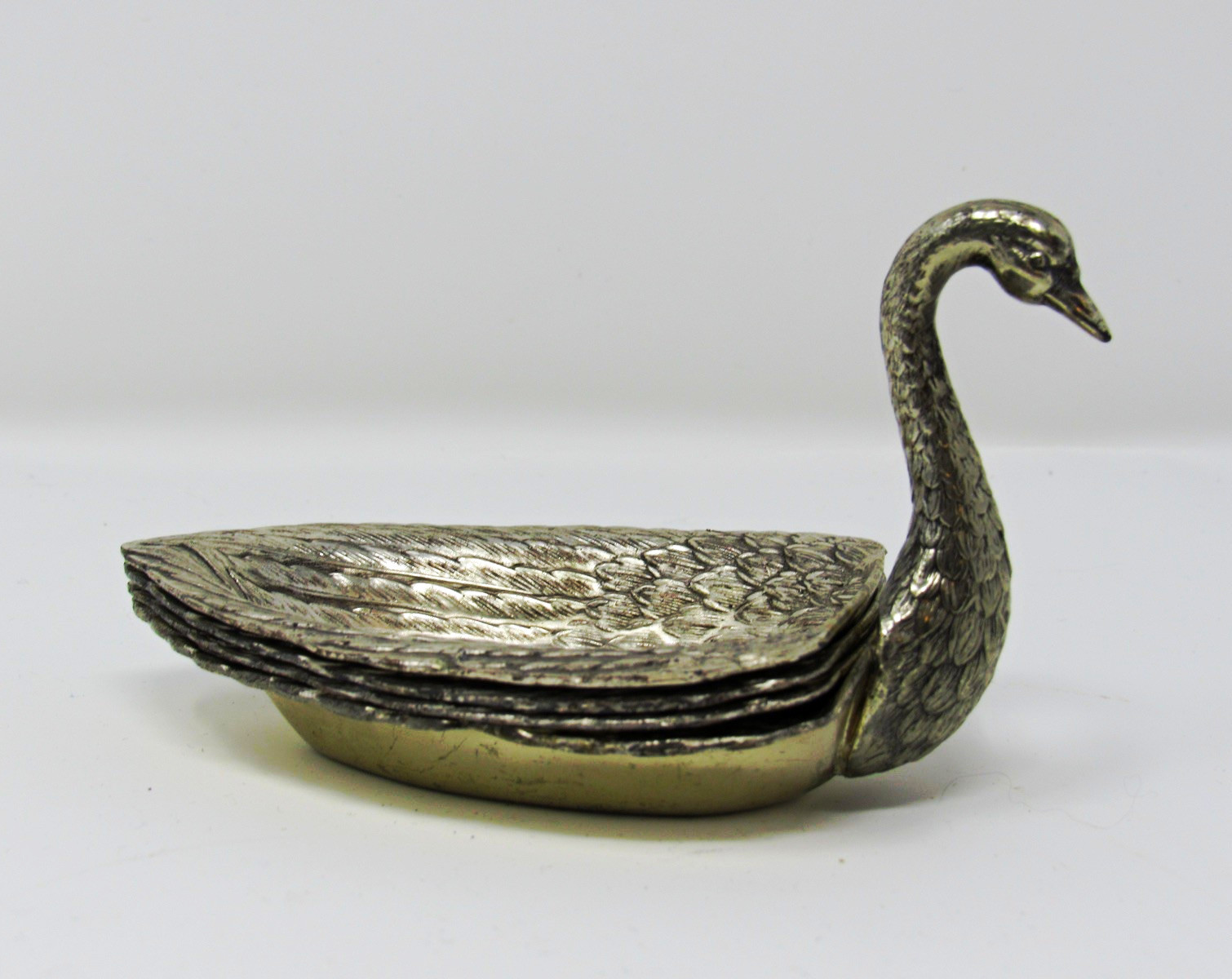 Silver Plated Vintage Metal Swan Cocktail Dish Set With 3 Dishes