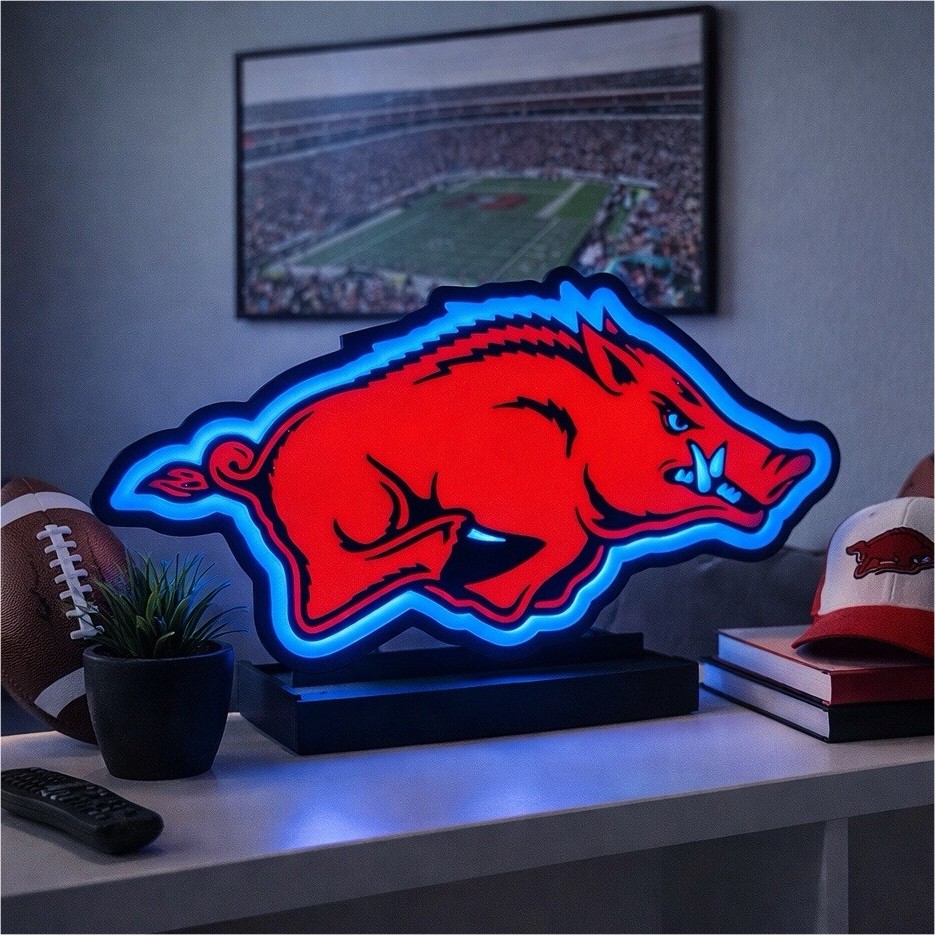 Arkansas Razorbacks Collectible LED Desk Light Box Hog Logo Red, Black, White Arkansas Razorbacks Collectible LED Desk Light Box Hog Logo Red, Black, White