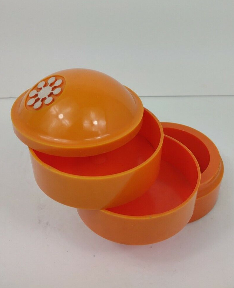 Vintage Suntara Swivel Desk Jewelry Organizer Orange Plastic 1970s retro mcm