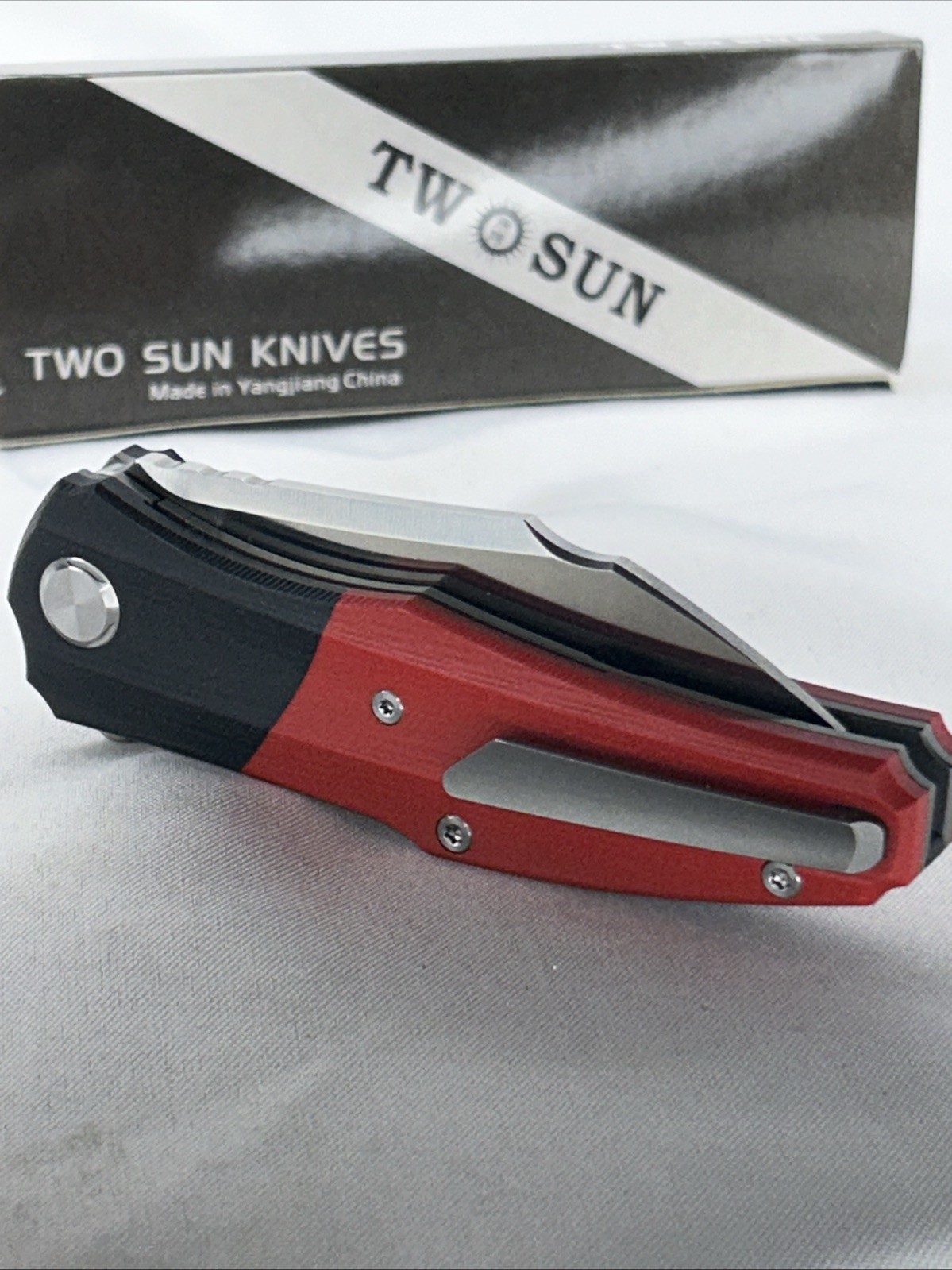 TwoSun Knives Folding G10 Handle StoneWash Tanto D2 Blade TS50-SW Rare 1st Gen