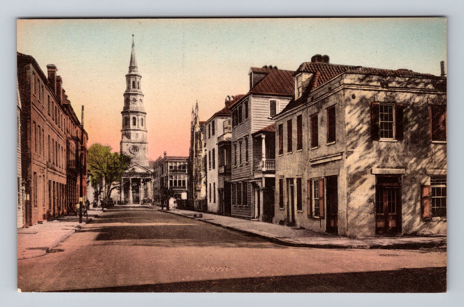 Charleston SC-South Carolina, Old Church Street, Advertising Vintage Postcard
