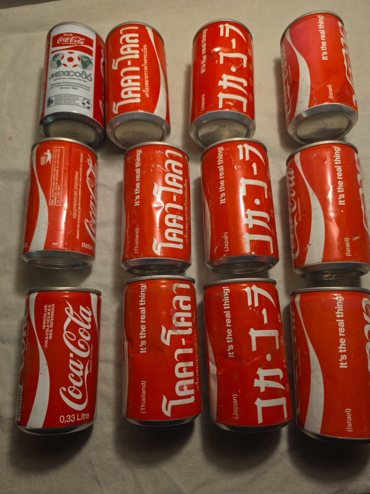 EMPTY rare Coca-Cola cans Set Israel, Japan, Thailand, Mexico Ect from the 80\'s