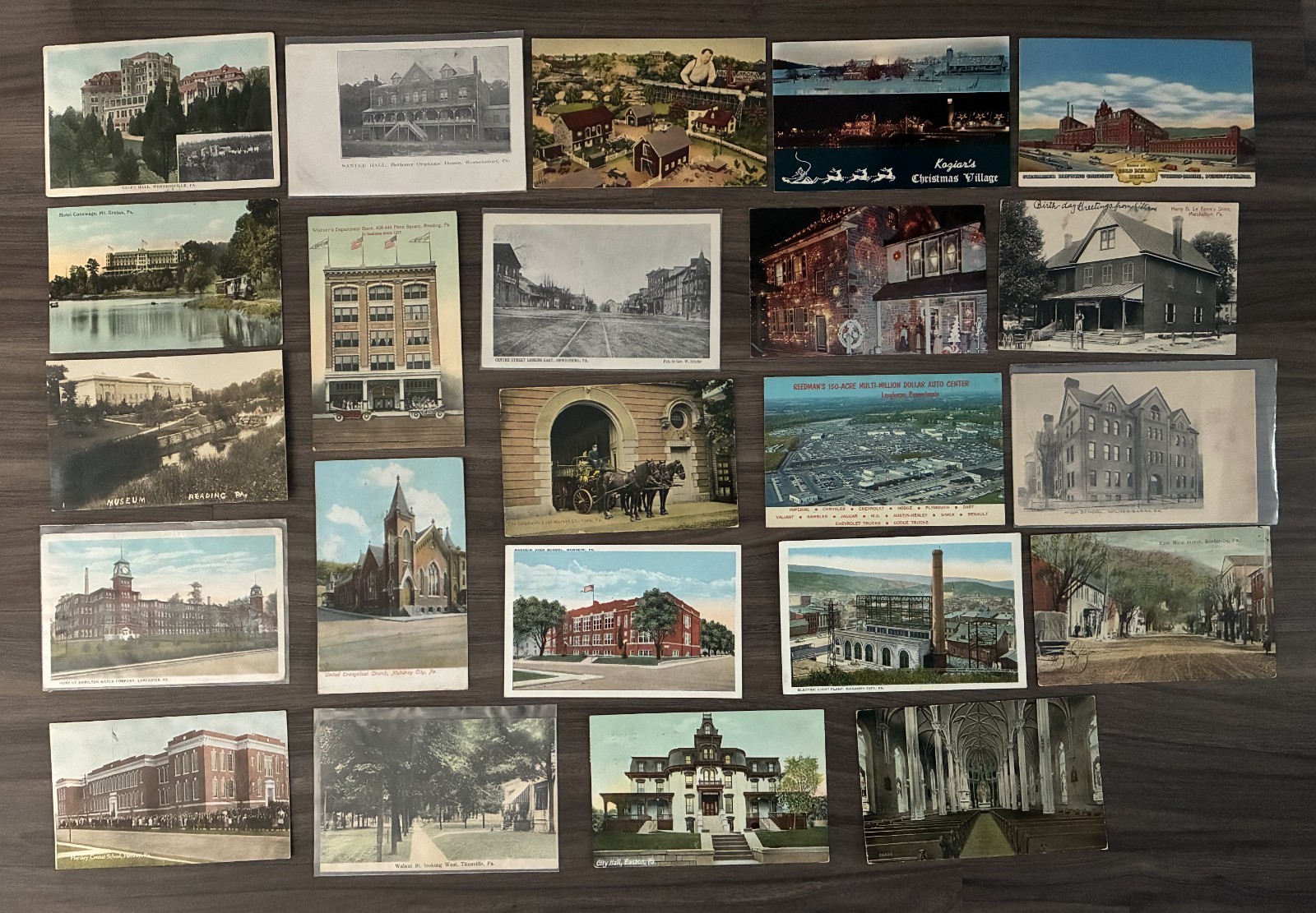 Lot of 23 Vintage Postcards Berks County, small town PA architecture & landmarks