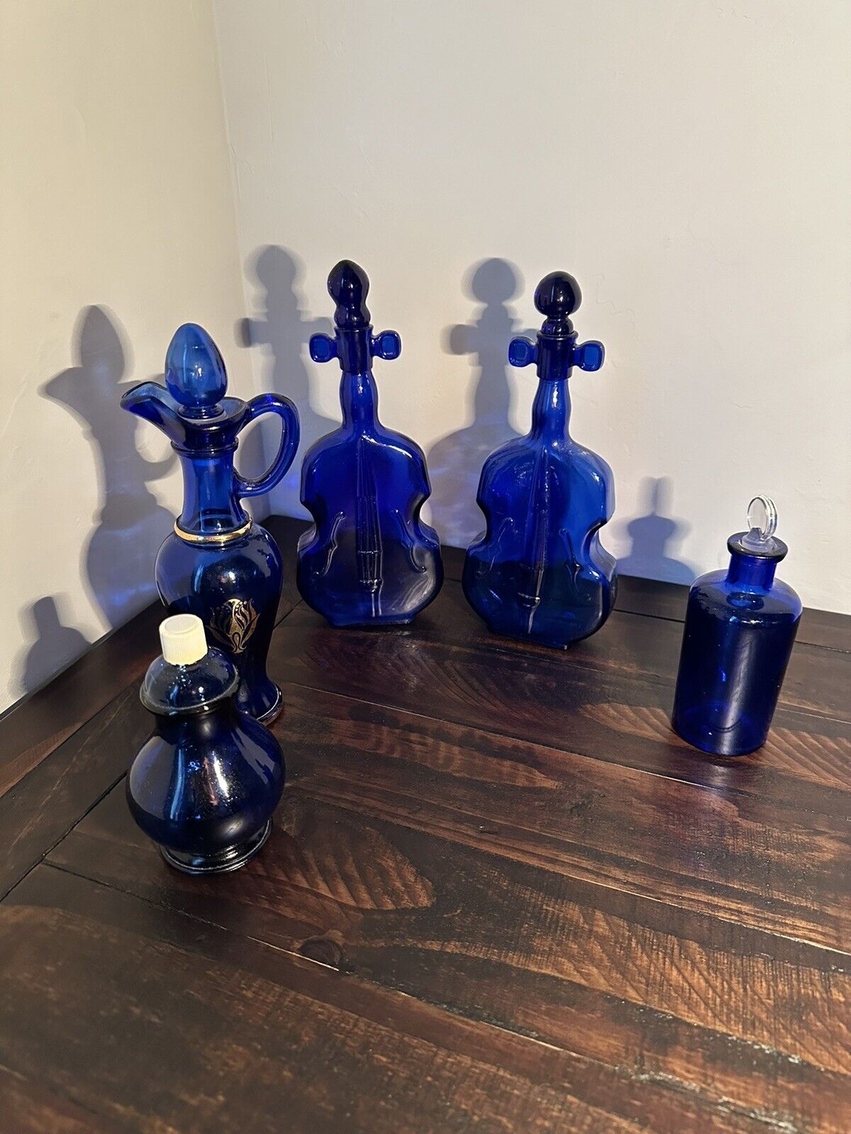 LOT of 5 - Vintage Avon / D & O Cobalt Blue Glass Perfume Bottles