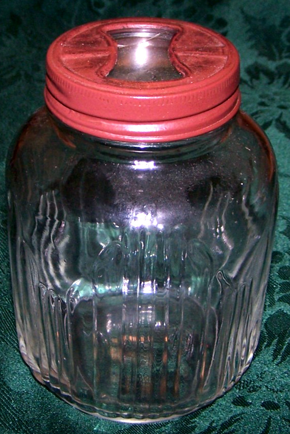 NIce Undamaged Antique Vintage Ribbed Hoosier Jar w/Repro Lid