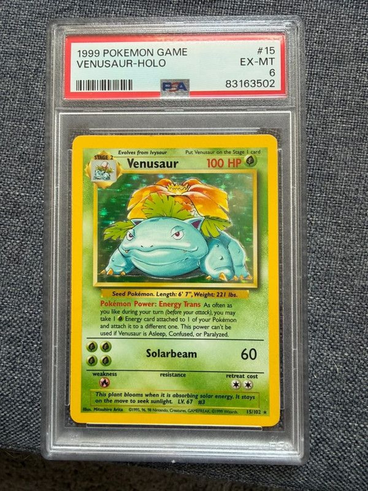 1999 Pokemon Base Set Venusaur Holo #15/102 PSA 6 EX-MT