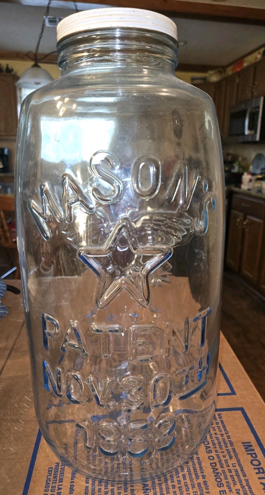 Vintage Mason's Patent Nov 30th 1858 Star Eagle 18 inch 5 Gallon Pickle Jar
