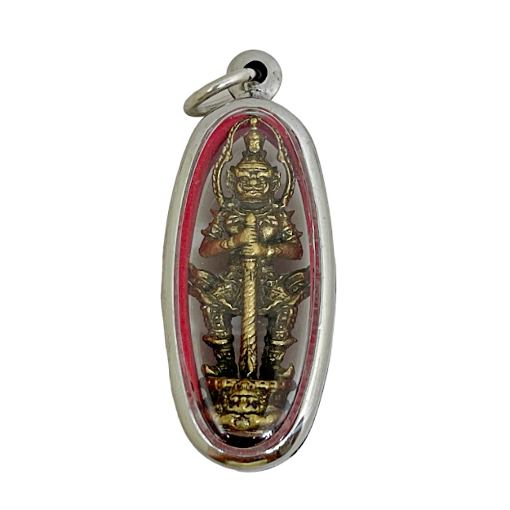 Thao Wessuwan Kubera Wealth God Phra Rahu Amulet Pendant Stainless Case #6