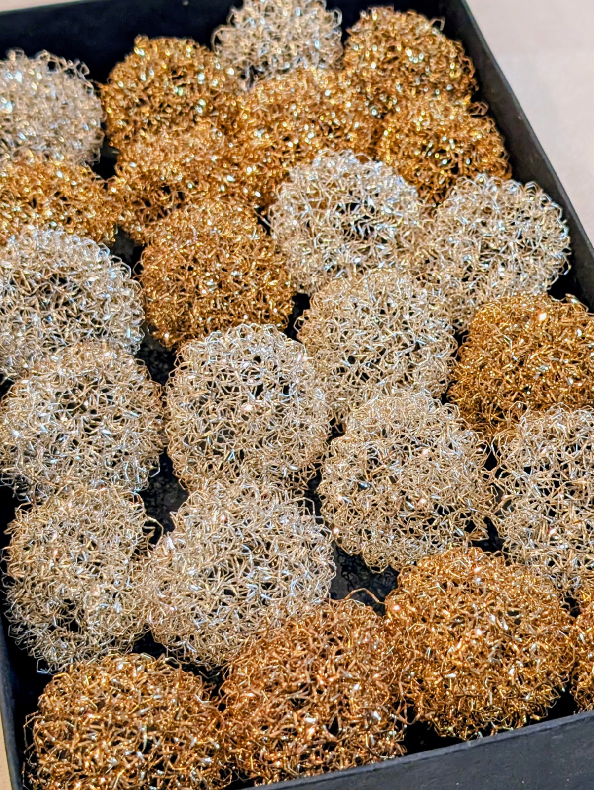24 Vintage Dept 56 Gold & Silver Metallic Tinsel Balls Christmas Light Covers 