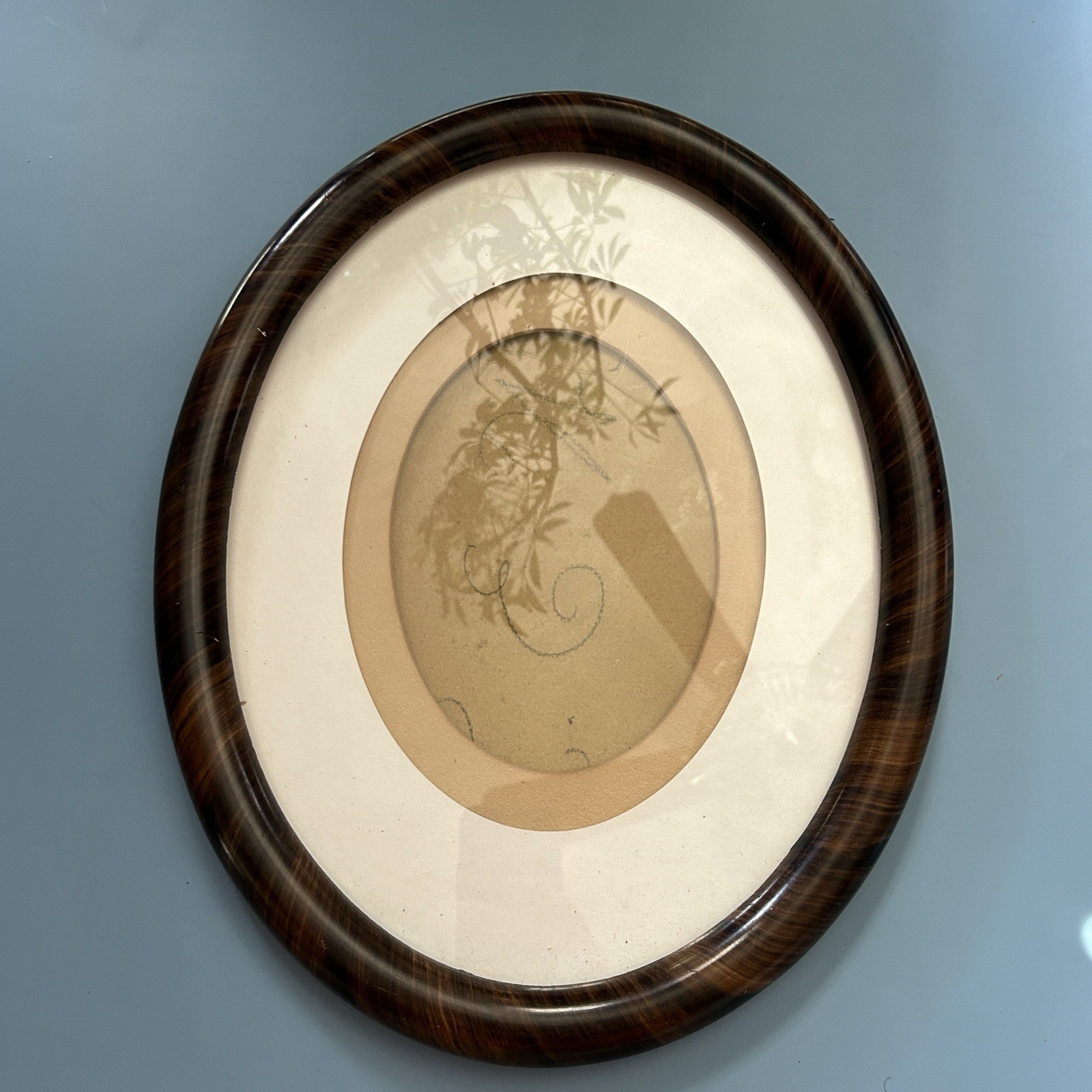 Antique Victorian - Edwardian Oval Tiger Oak Wood & Glass Picture Frame 12\