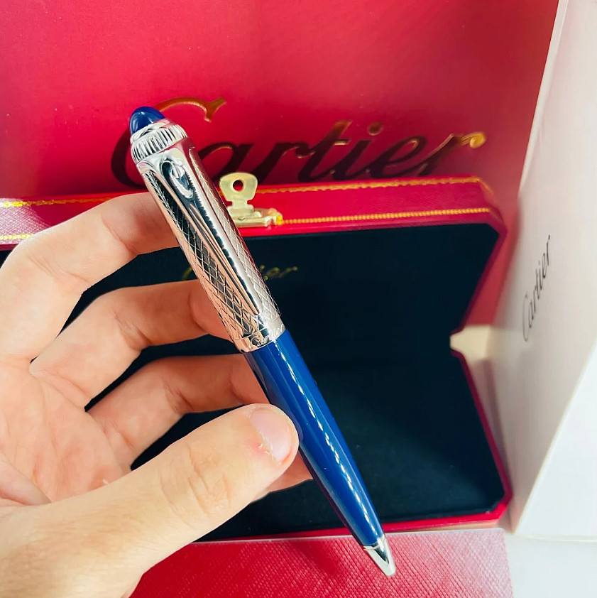 Cartier Iced Blue Guilloche Ballpoint Pen Luxury Premium Collection - New Boxed