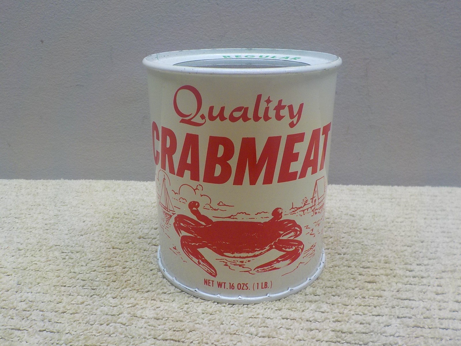 Vintage One Pound Tin Crabmeat Can Sealed Great Graphics