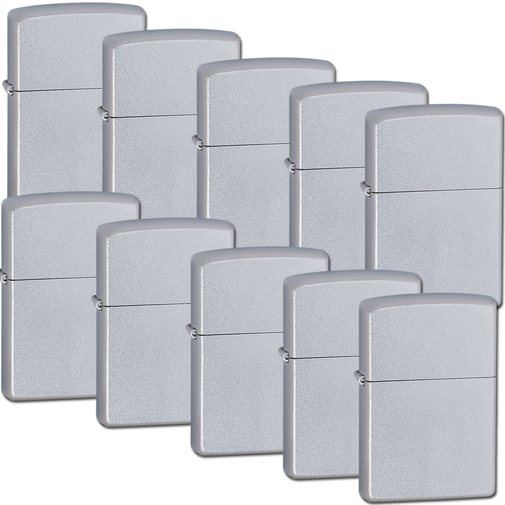 Zippo 10 Lighter Set Satin Chrome WindProof Lighter Model 205 Lifetime Guarantee