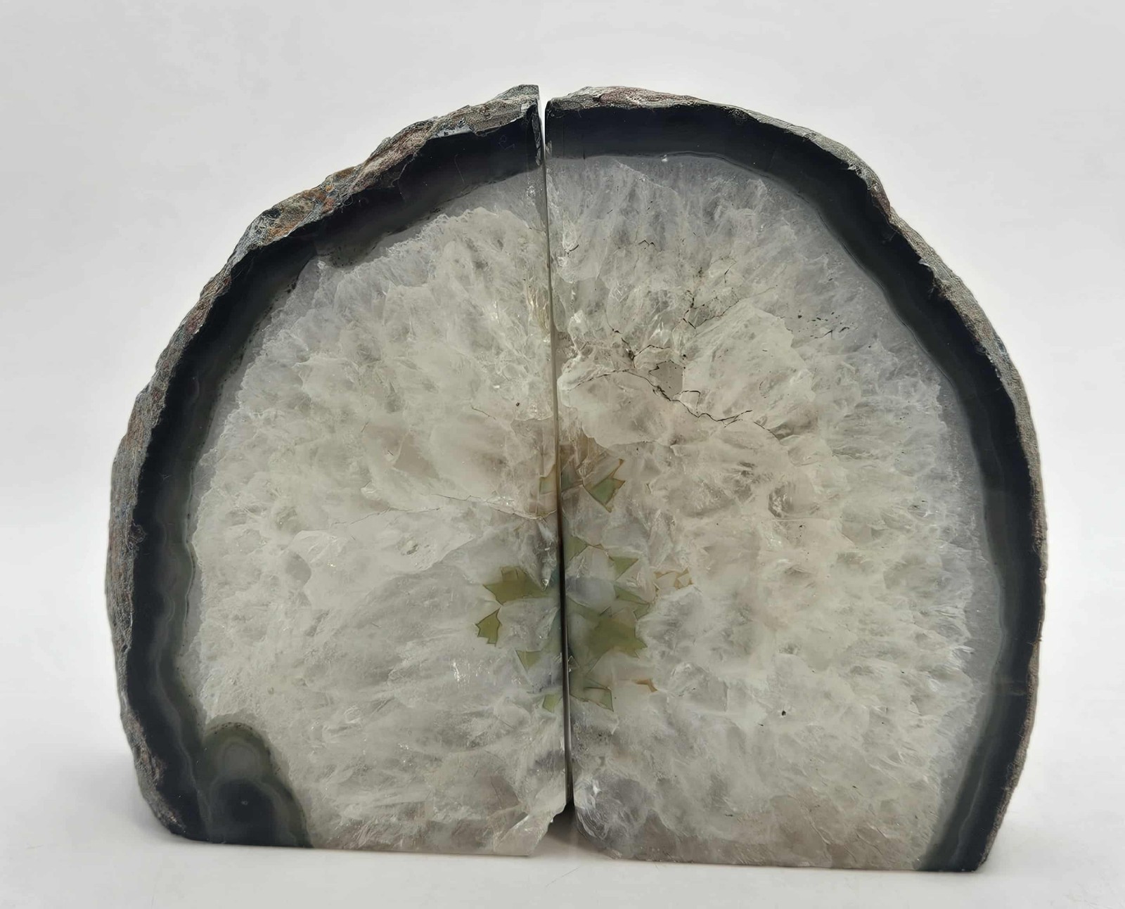Geode Bookends whites greens, browns about 4.75 inch tall