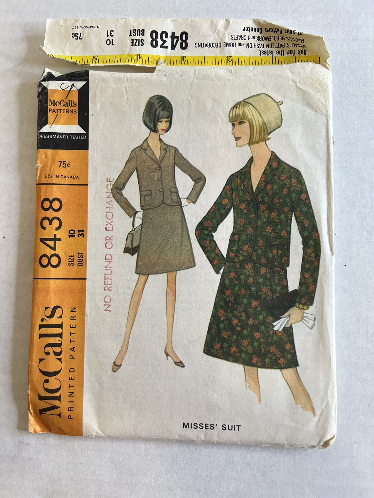 McCall’s Pattern # 8438 Misses Suit Sz 10 Bust 31 Yr. 1966 Missing 1 Pc. READ McCall’s Pattern # 8438 Misses Suit Sz 10 Bust 31 Yr. 1966 Missing 1 Pc. READ