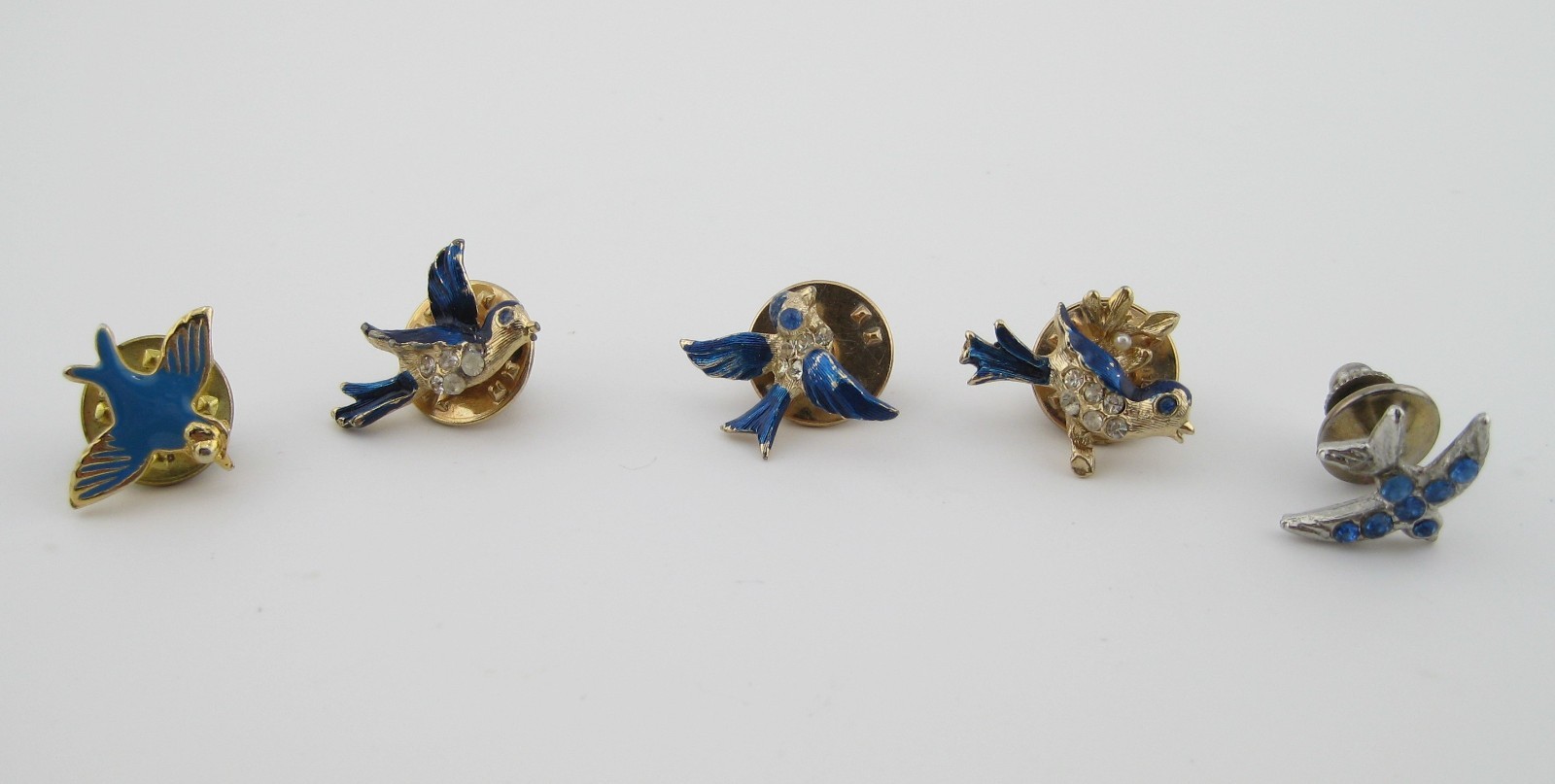 Lot 5 Bluebird of Happiness Pinback Lapel Pin Brooch Tie Tack Rhinestone Enamel