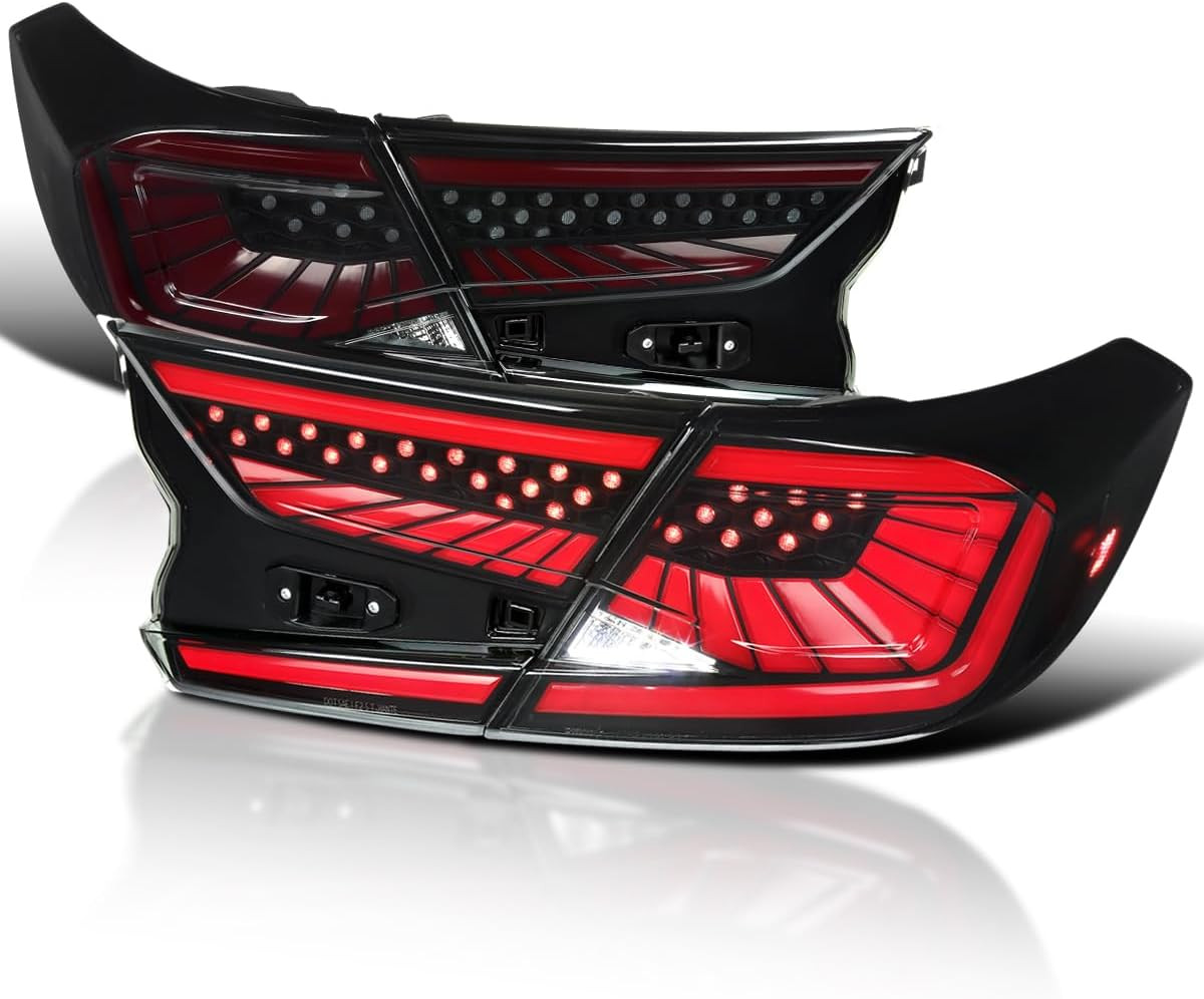 Black Smoke LED Sequential Tail Lights W/Red Light Strips and Startup Animation Black Smoke LED Sequential Tail Lights W/Red Light Strips and Startup Animation