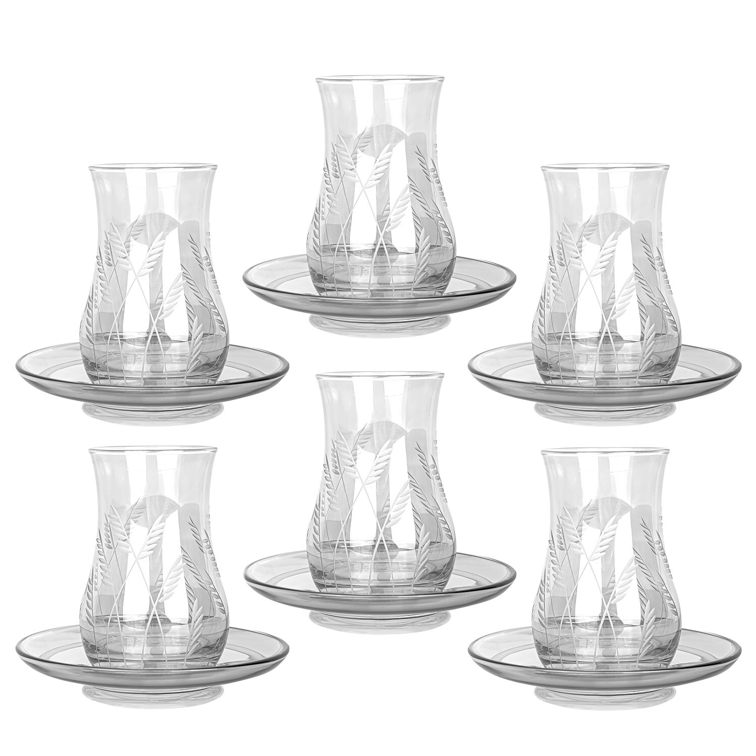 12pc Turkish Tea Set Glass Teacups Saucers Zamzam Cups Glasses Armudu 6x150 ml
