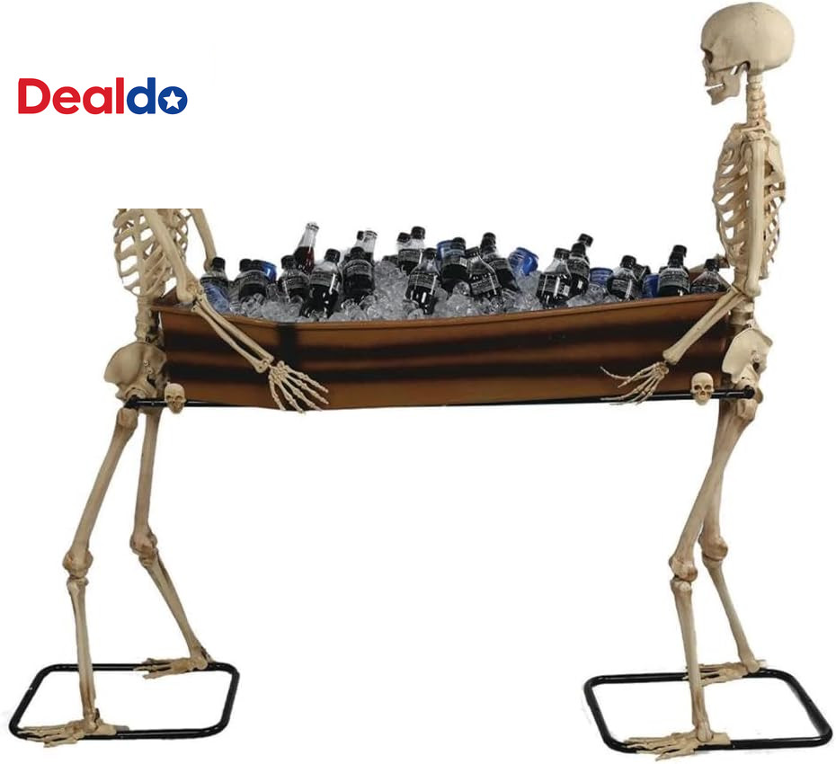 5Ft Skeletons Carrying Coffin, Halloween Buffet Cooler Prop 5Ft Skeletons Carrying Coffin, Halloween Buffet Cooler Prop