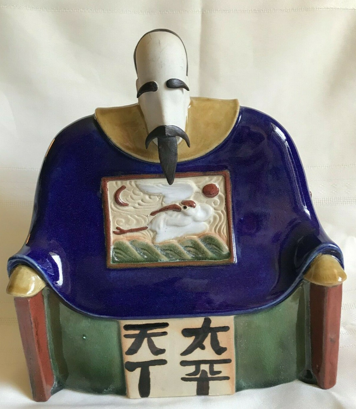 ORIENTAL MAN ~ SQUARE STATUE / FIGURINE ~ UNMARKED ~ PLASTER ~ 10 ORIENTAL MAN ~ SQUARE STATUE / FIGURINE ~ UNMARKED ~ PLASTER ~ 10