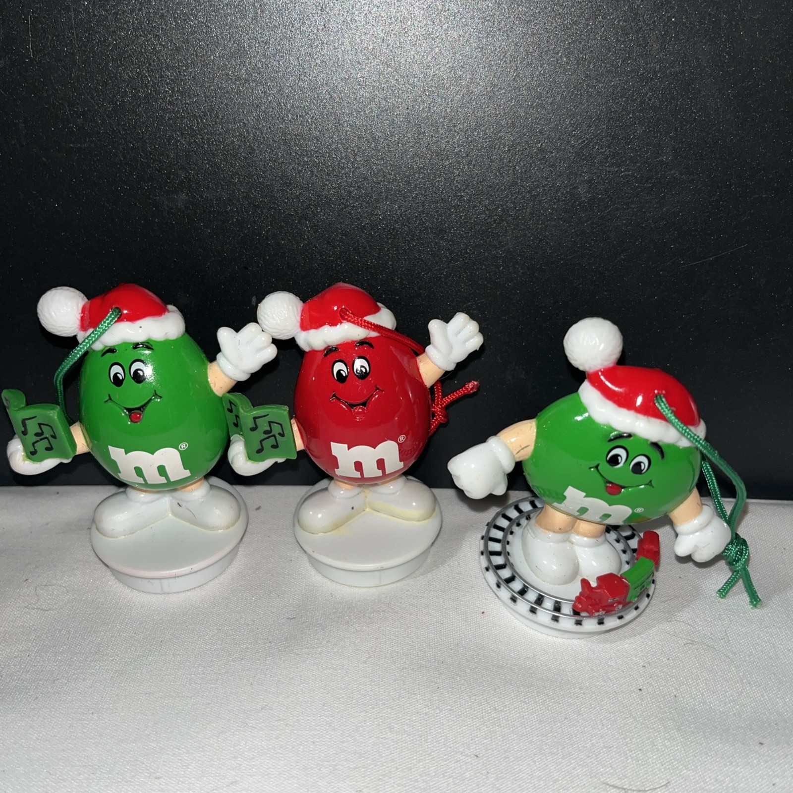 Vintage 1995 M&M Set of 3 Christmas Tube Topper Ornaments