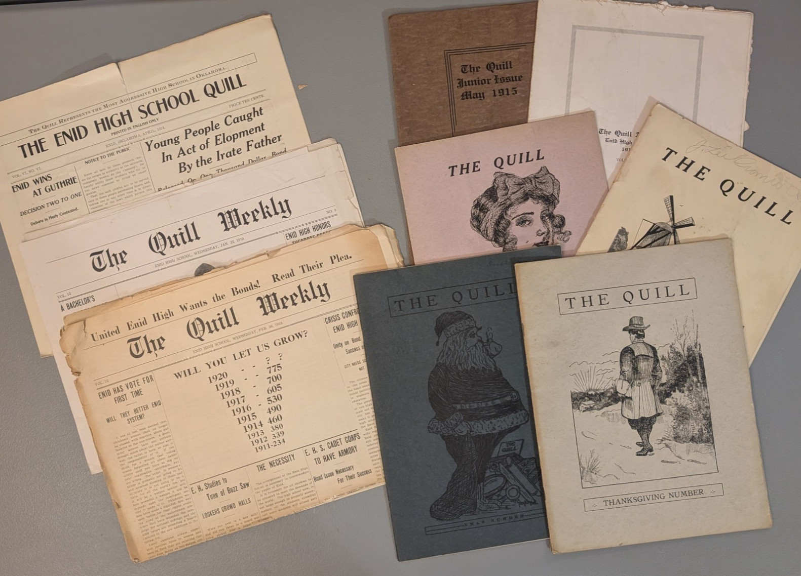 1910s Enid High School Quill Weekly School Newspaper & Issue Lot Oklahoma Ads