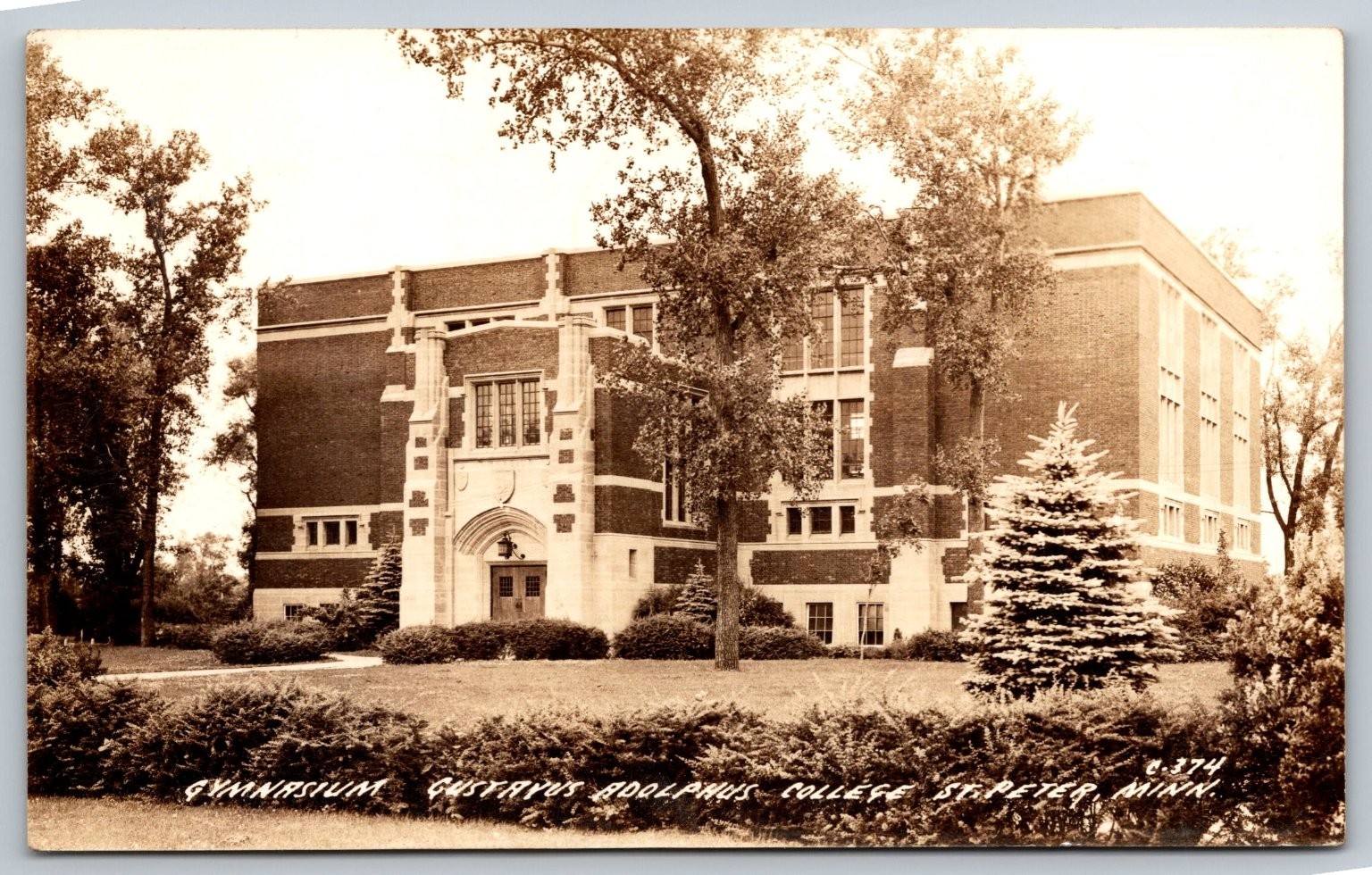 Vintage 1940 Gustavus Adolphus College Gymnasium Postcard St Peter MN RPPC