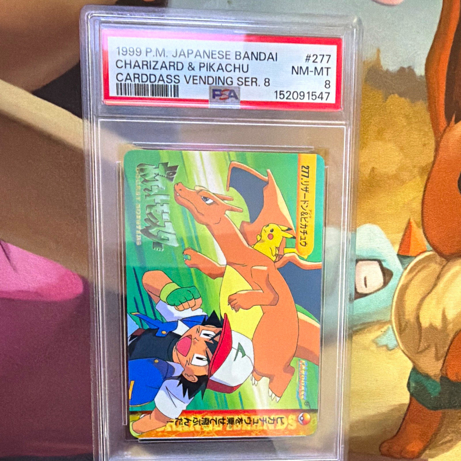 Bandai 1999 Carddass Vending Ser. 8 #277 Charizard & Pikachu PSA 8