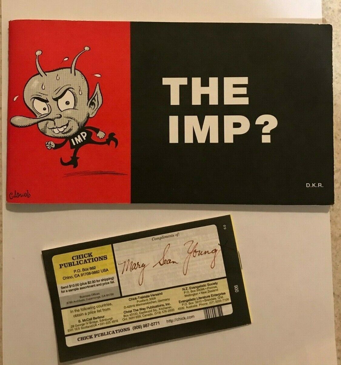 The Imp? Raeburn / Clowes + Bonus Chick tract autographed by Sean Young w/COA