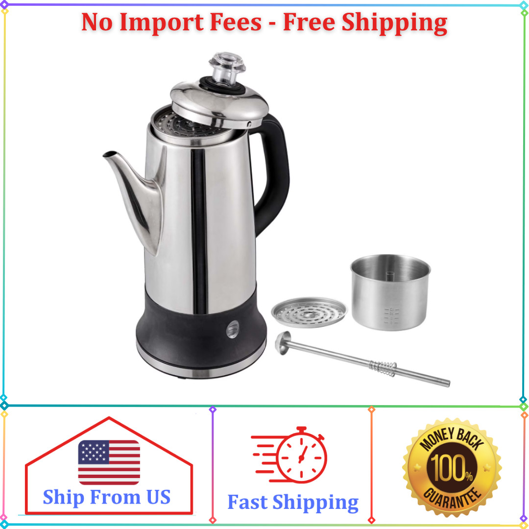 KFFKFF 12-Cup Electric Percolator Coffee Pot Stainless Steel Coffee Maker Silver