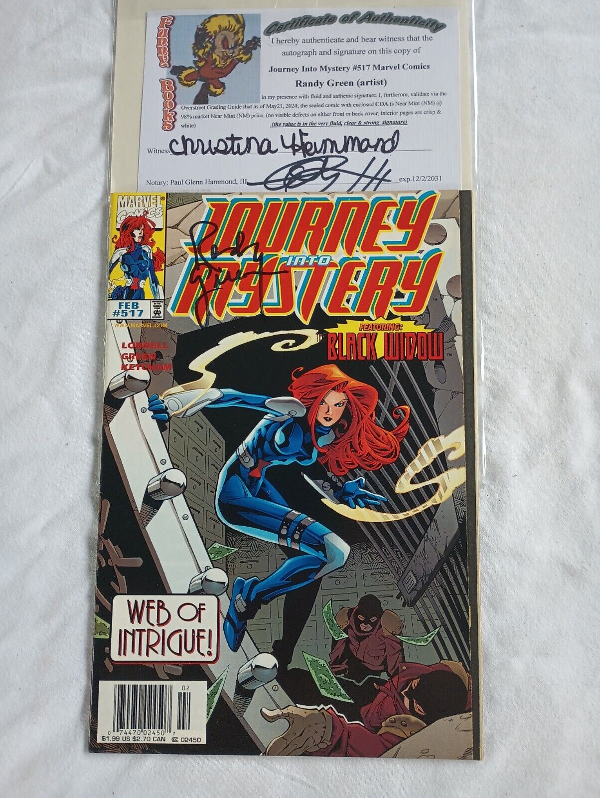JOURNEY INTO MYSTERY#517 (NM) 1998 MARVEL COMIC (Black Widow) signed Randy Green