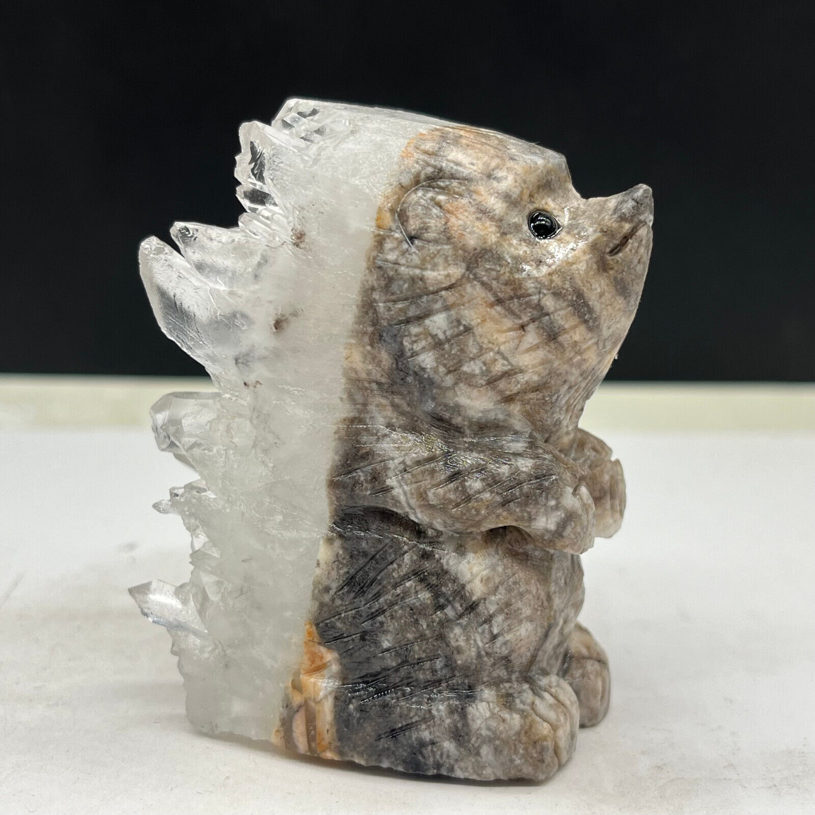 Natural crystal quartz mineral hand carved crystal clusters hedgehog reiki A62