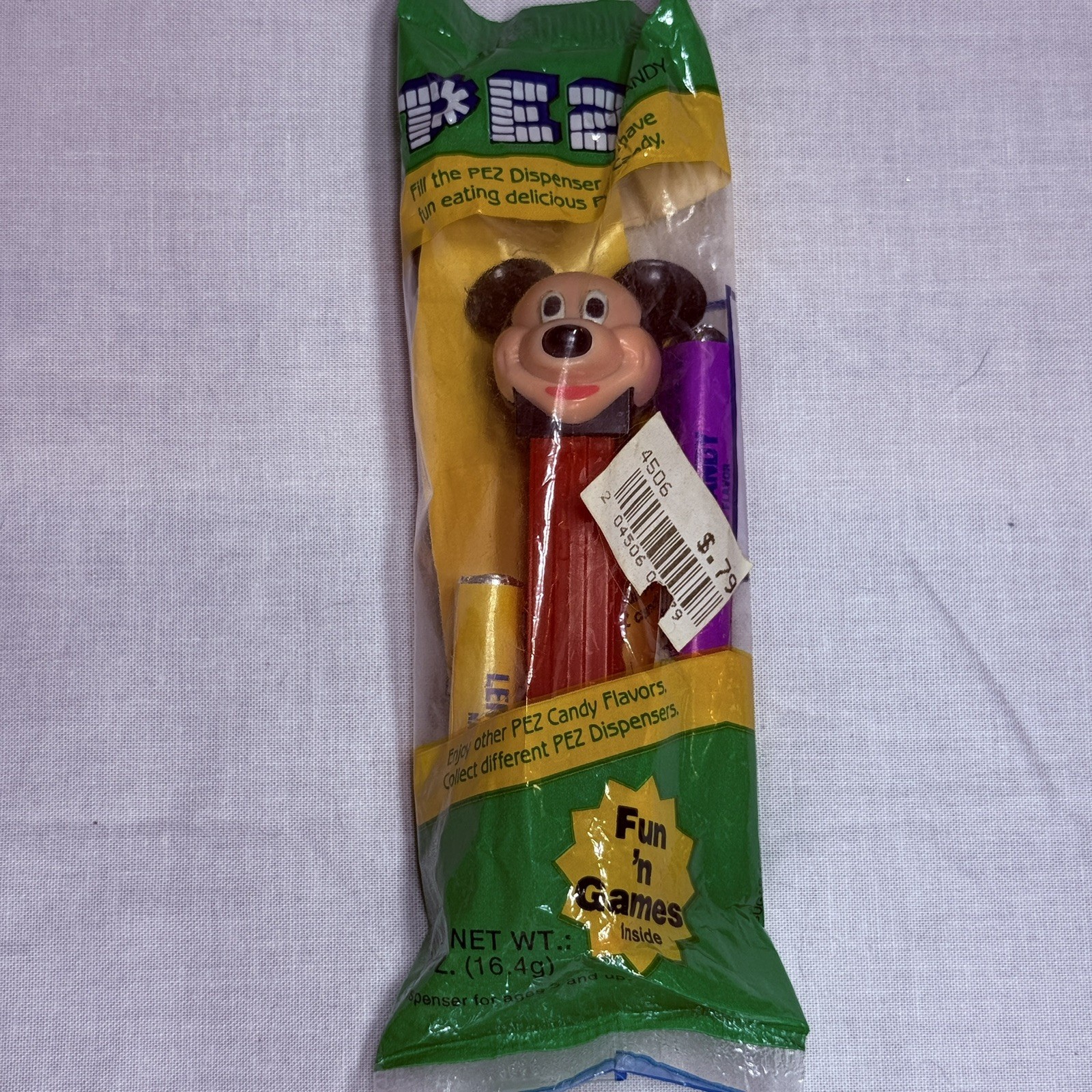 Vintage Disney Mickey Mouse PEZ Dispenser Sealed 1990s Fun \'n Games Insert NOS