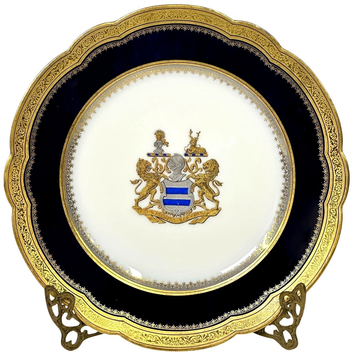 Antique Sevres 1848 Chateau des Tuileries Cobalt Gilt Armorial Cabinet Plate