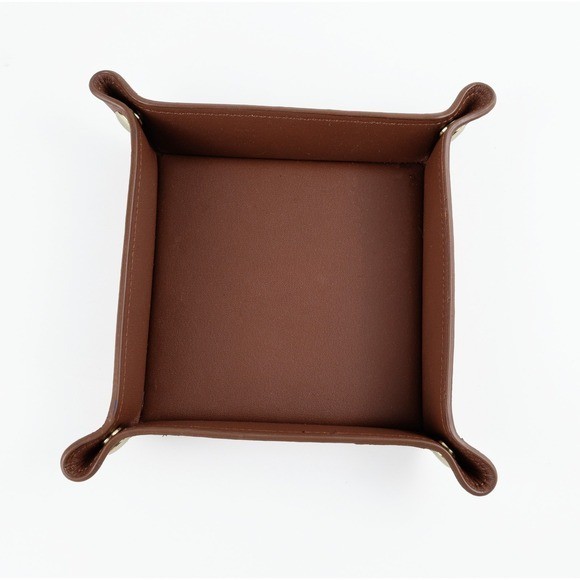Royce New York Brown Leather Valet Tray Catchall Dresser Organizer