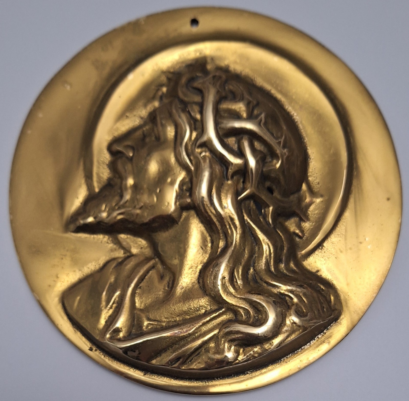 Vintage Solid Brass Plaque Jesus Christ Profile Religious Antique Christianity
