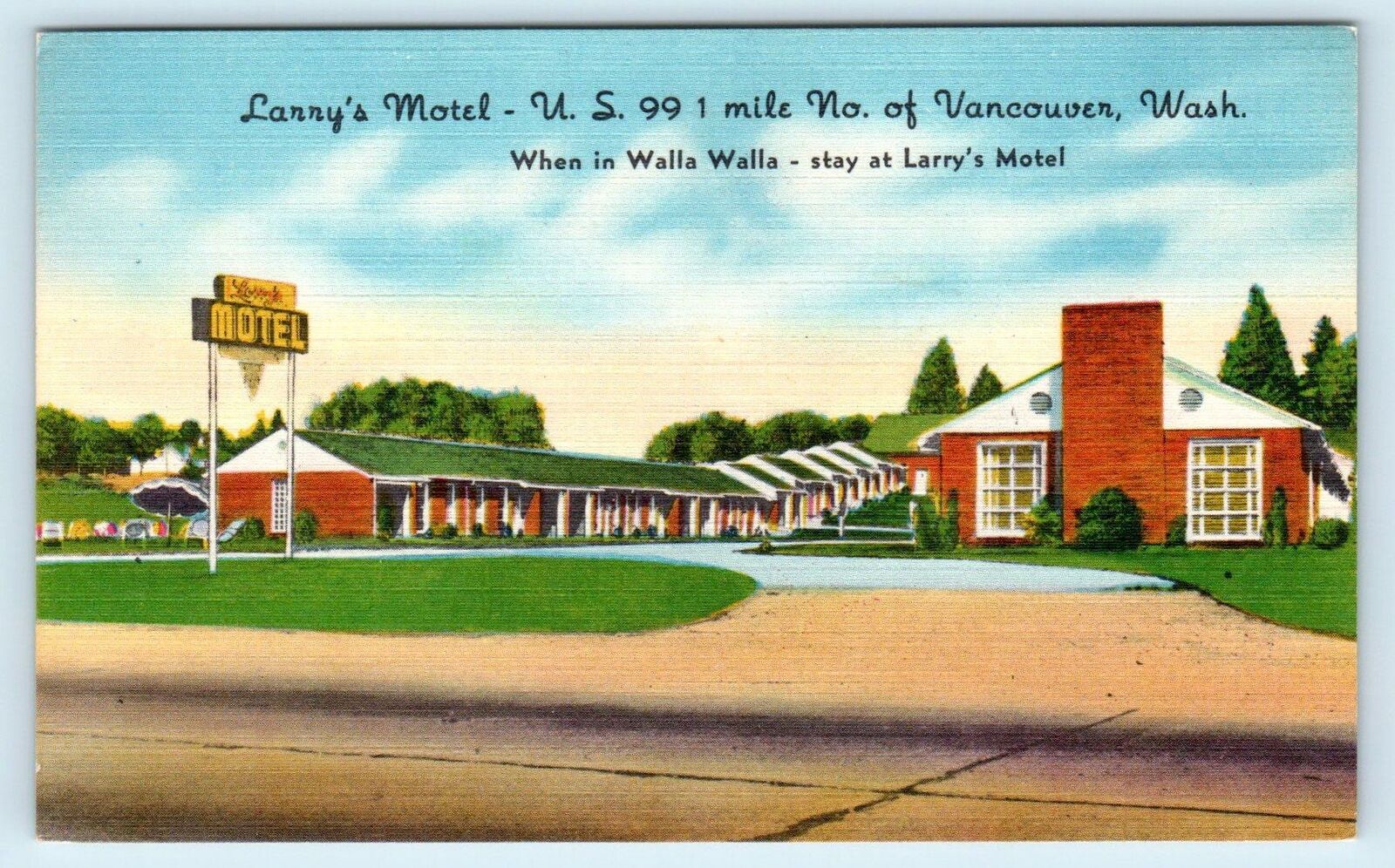 VANCOUVER, WA Washington ~ LARRY\'S MOTEL Hwy 99  c1950s Linen Roadside Postcard