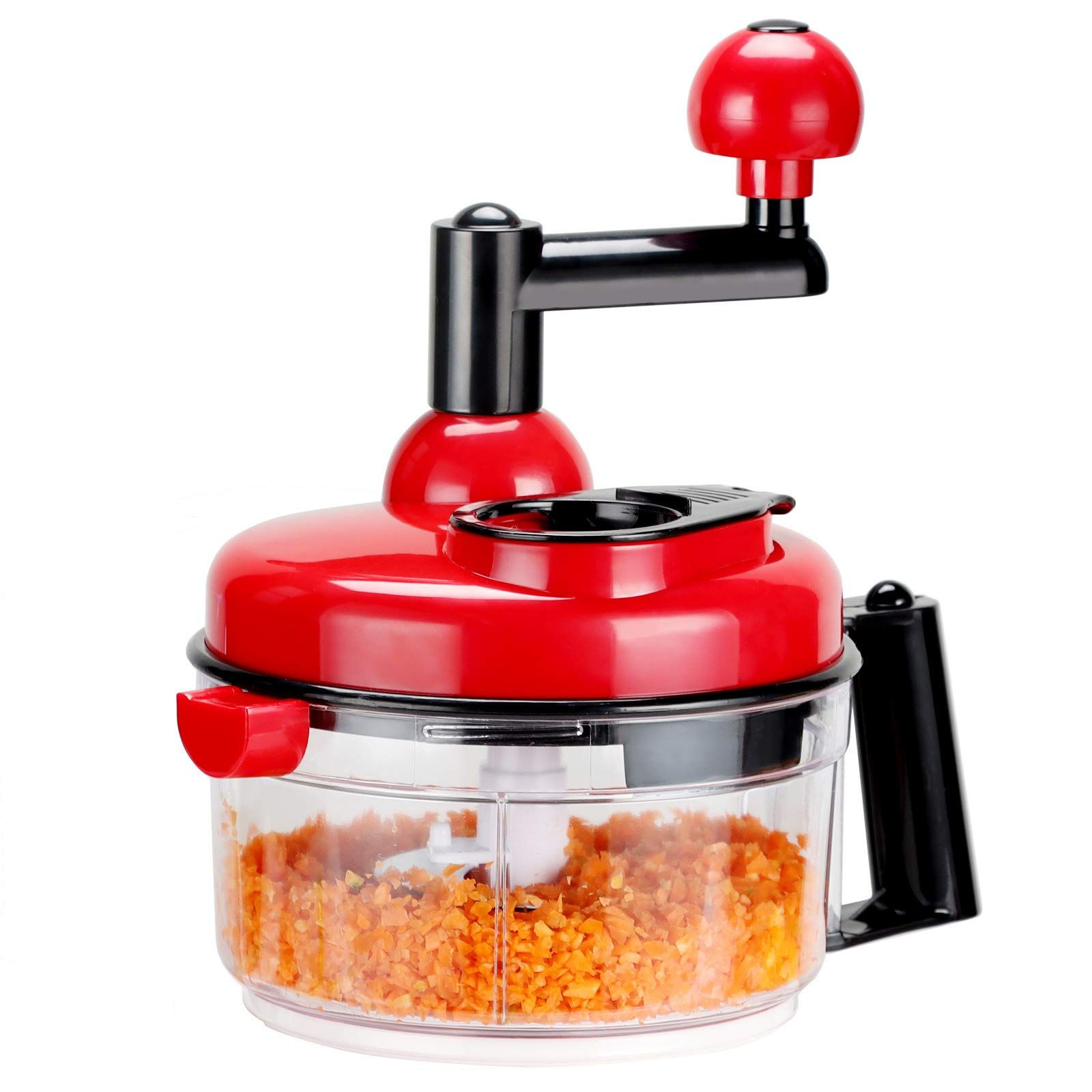KEOUKE Hand Crank Food Chopper Red - Manual Processor with 5 Cup,