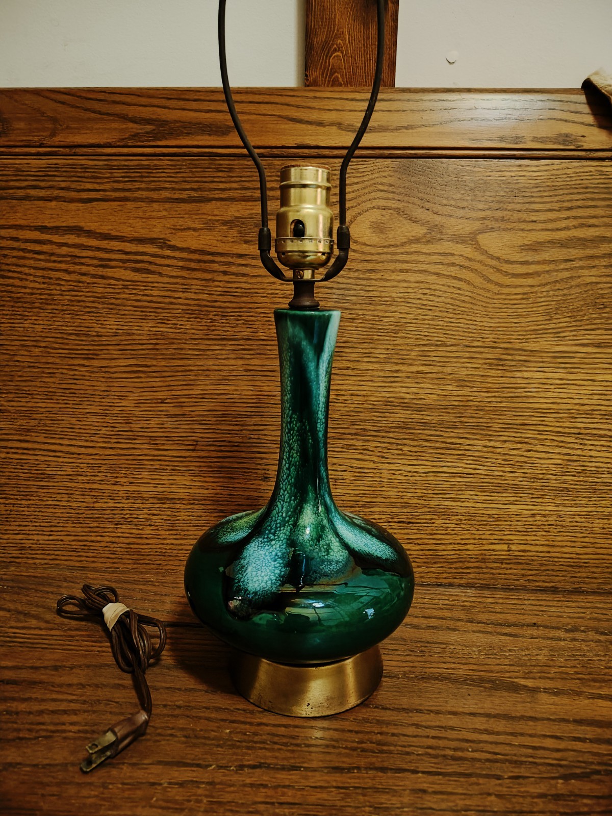 Vintage Green Drip Glaze Ceramic Table Lamp Mid Century Modern Art Pottery 1970s