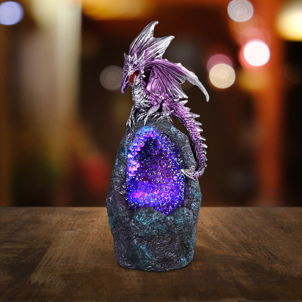 LED Figurine Purple Dragon Faux Crystal Stone Statue 6.75 LED Figurine Purple Dragon Faux Crystal Stone Statue 6.75