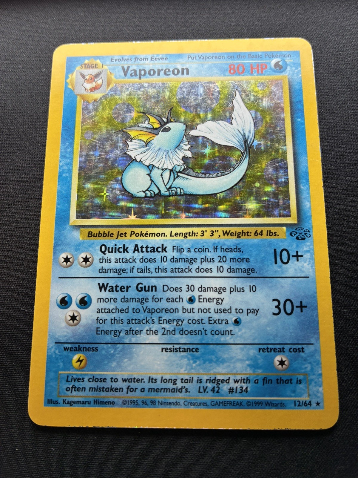 Vaporeon 12/64 Jungle Holo Rare WoTC Unlimited Pokemon 1999