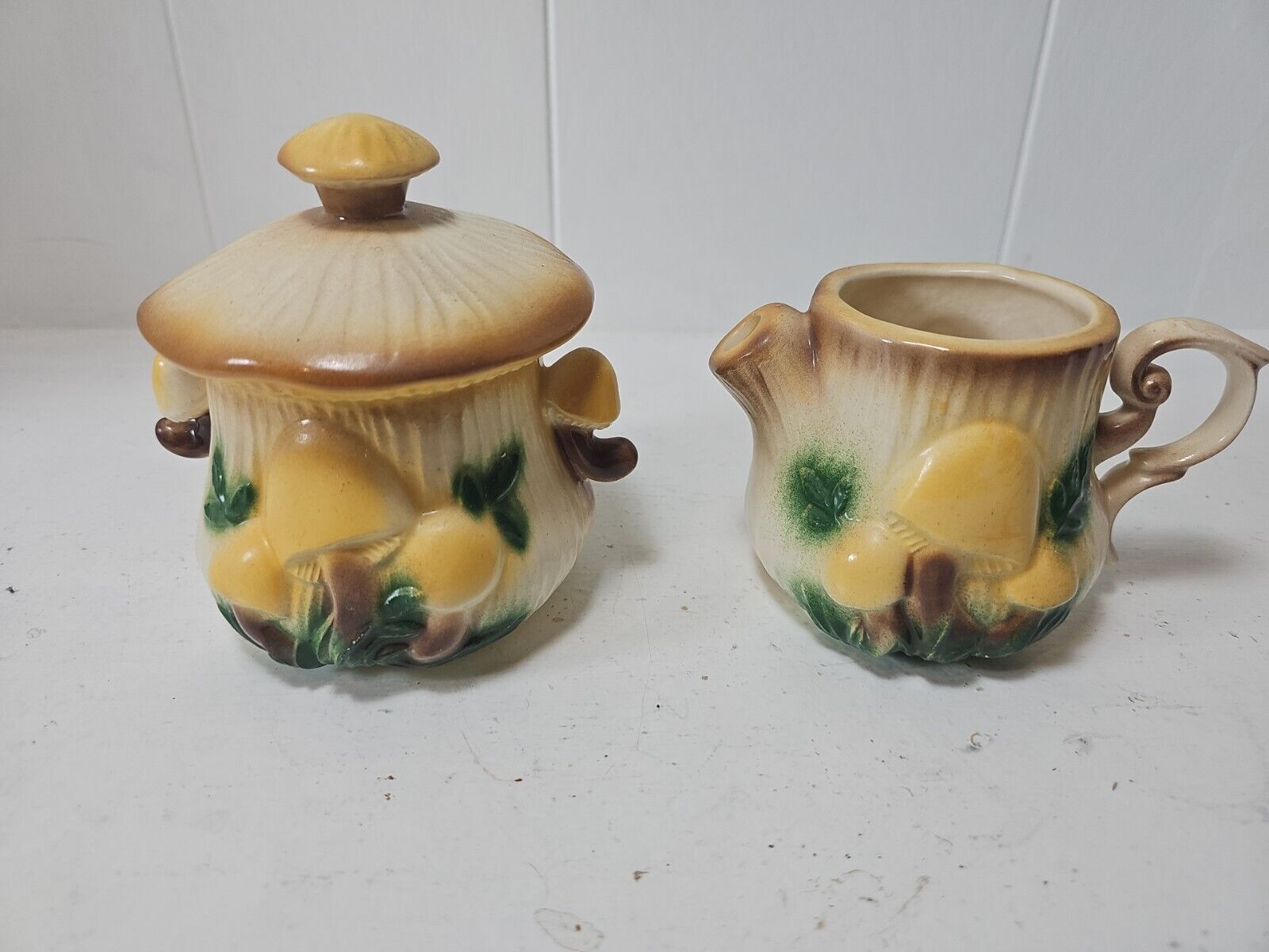 Arnels Mushroom Vintage 70s Pottery Sugar Bowl Creamer Set Ceramic Canister 