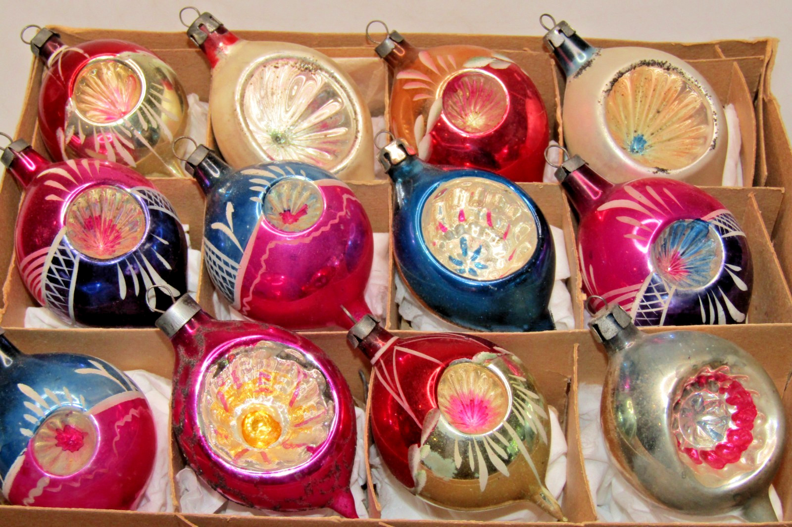 Lot VTG Glass Pictured Multi Indent DROP Christmas Ornaments Poland CHOOSE