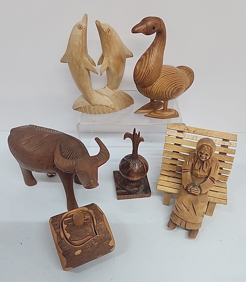 Vtg Folk Art Wood Figurines Hand Carved Figures Statue Animals People Lot Of 6 Vtg Folk Art Wood Figurines Hand Carved Figures Statue Animals People Lot Of 6