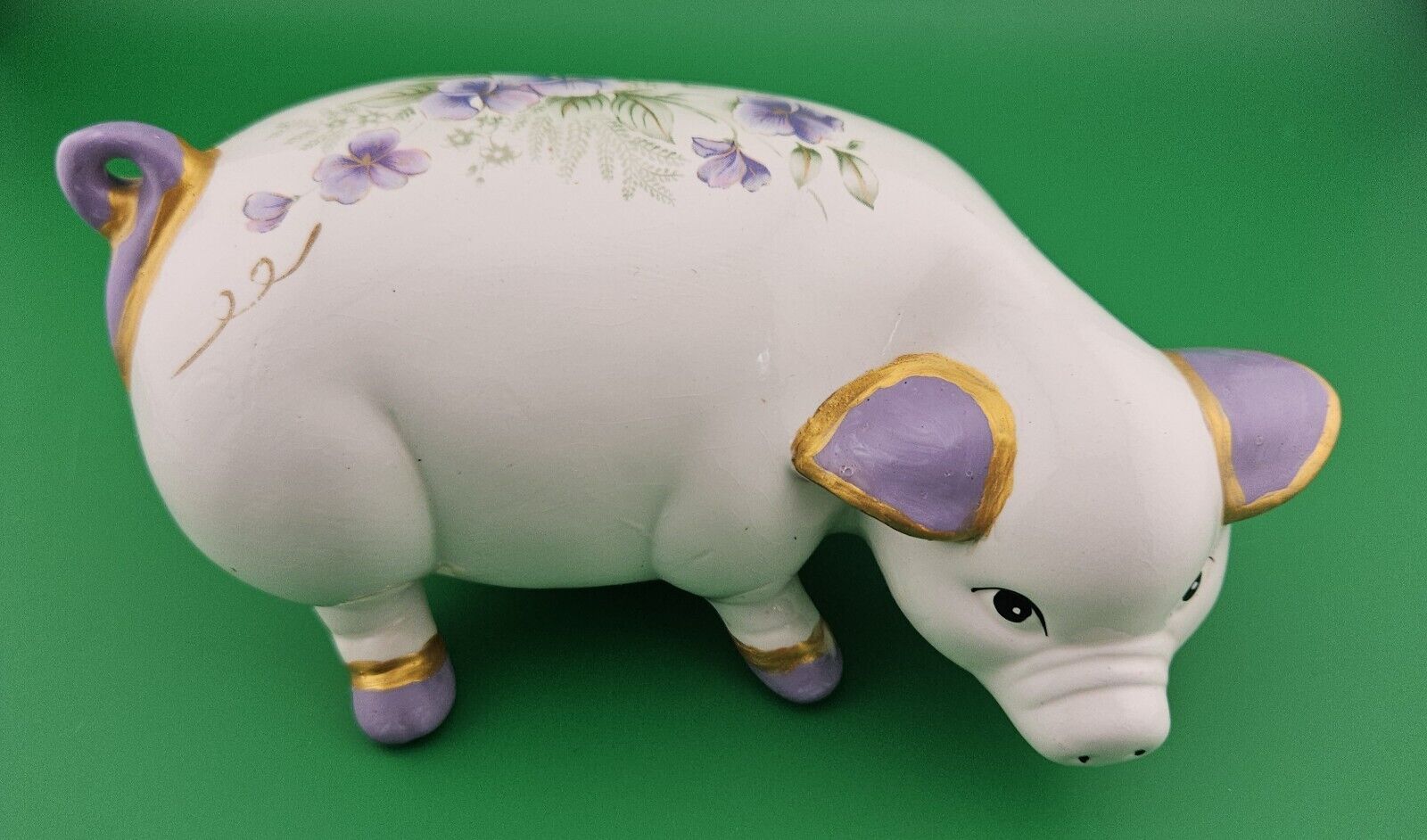 Porcelain-Vintage Royal Albert Purple Floral Porcelain Pig Figurine